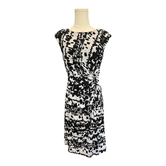 🖤🤍 EUC 212 COLLECTION Black & White Print Faux Wrap Dress | Sz XS - Picture 1 of 7